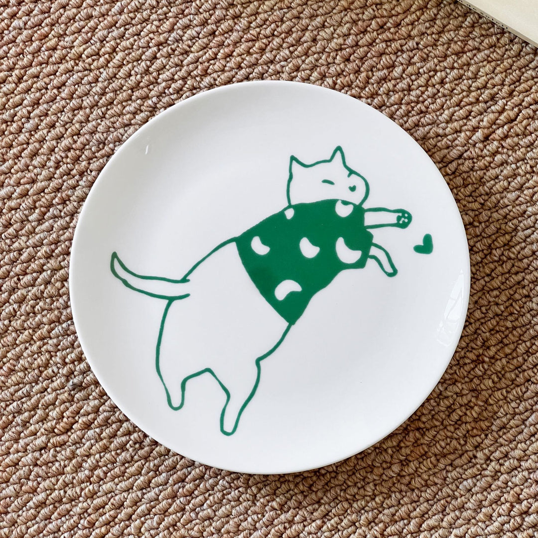 Handgefertigter Keramik-Teller mit illustrativem Katzenmotiv