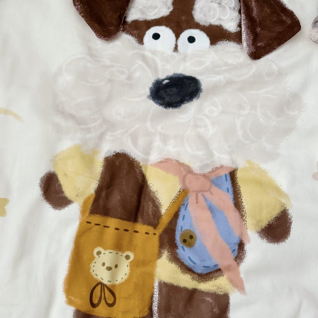 Kinder-Bettwäschegarnitur mit detailreicher Hund-Applikation, Samtbesatz und weichem Musselin