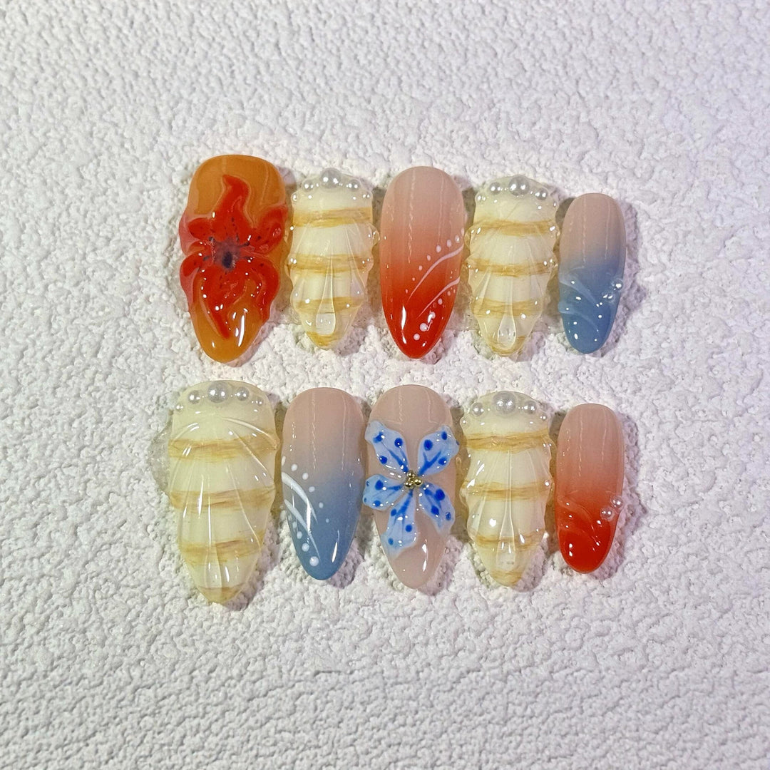 Künstlerisches Floral Press-On Nagelset  1791772879