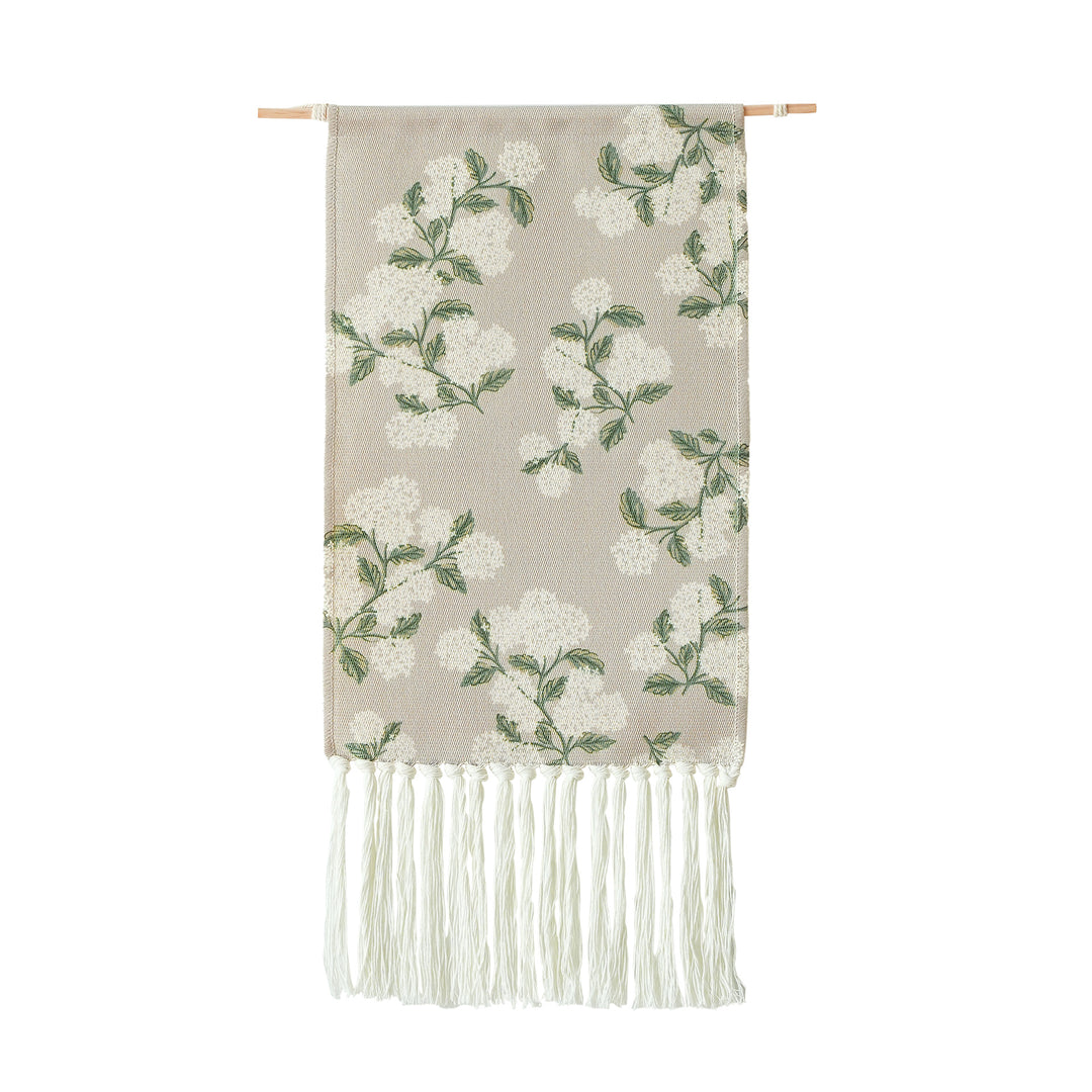 Gewebter Wandbehang mit floraler Jacquardstruktur und langen Fransen Karnz