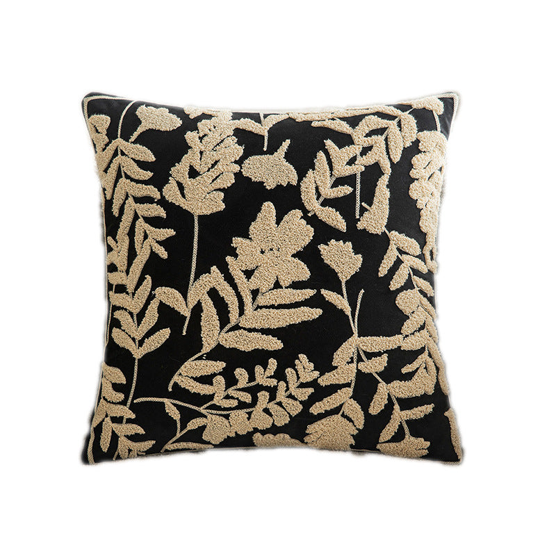 Quadratischer Kissenbezug mit botanischem Tuft-Relief und feiner Paspel Karnz