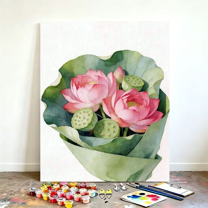 Aquarell Lotusblume Leinwand Kunstset Karnz