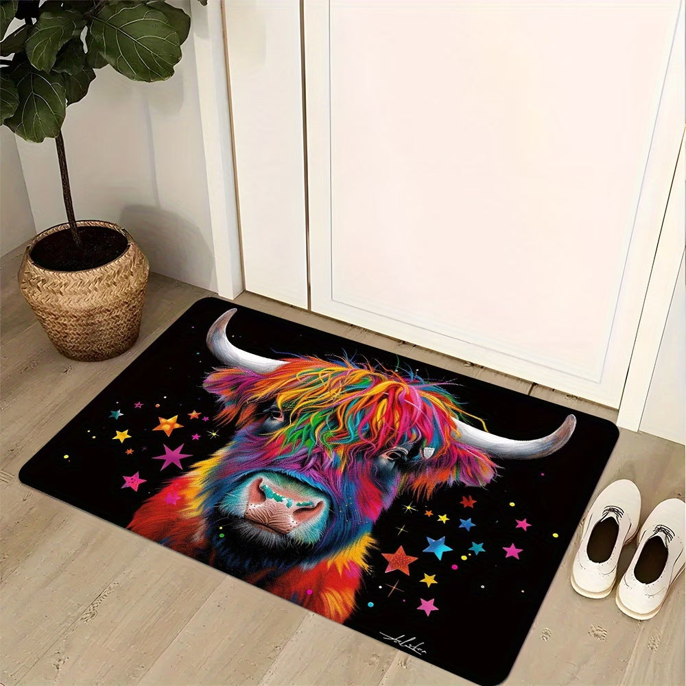 Fantasievoller Highland Cow-Themen-Bereichsteppich