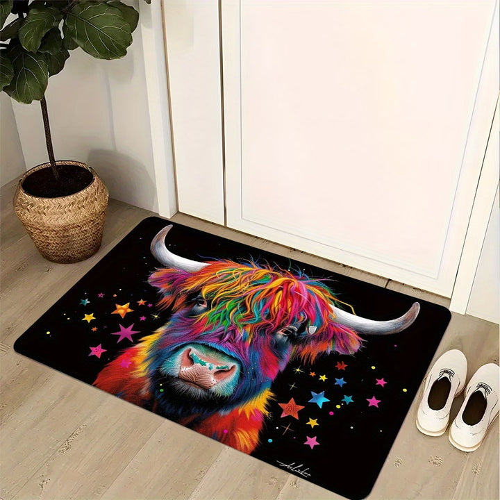 Fantasievoller Highland Cow-Themen-Bereichsteppich