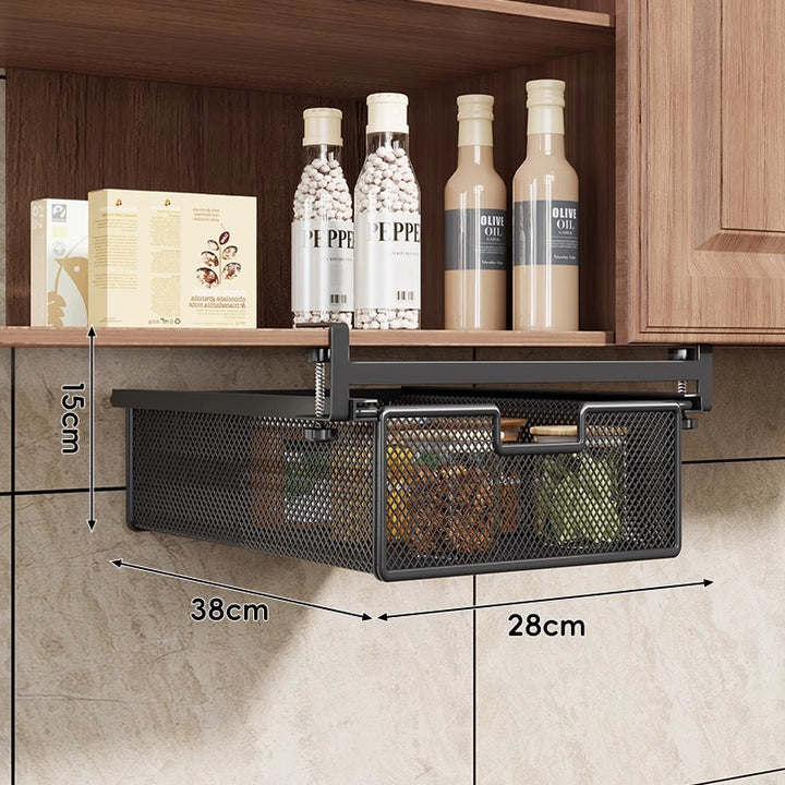 Unterregal Ausziehbarer Metallgitter Pull-Out Aufbewahrungsdrawer mit verstellbarem Klemmen