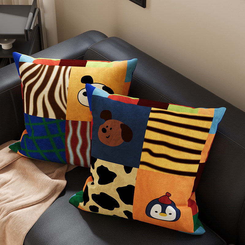 Plush Square Throw Pillow Cover with Happy Kitten Print and Hidden Zipper