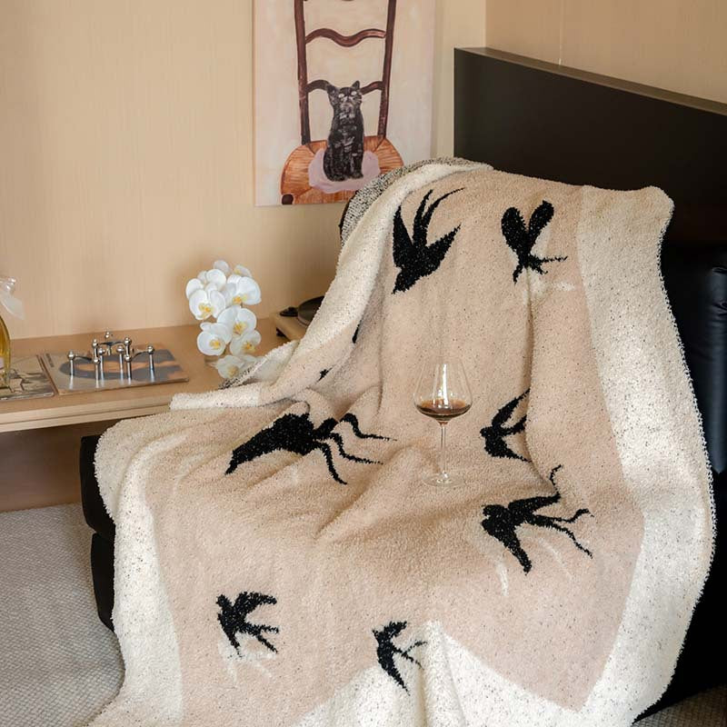 Extraweiche Chenille-Wohndecke mit Katzenillustration und Sternenrelief Karnz