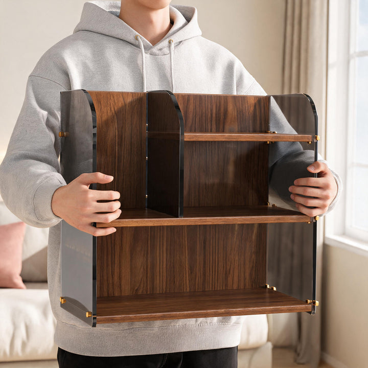 Gekrümmtes Acrylpanel Dual-Compartment Schreibtisch Buch- und Dokumentenorganisator