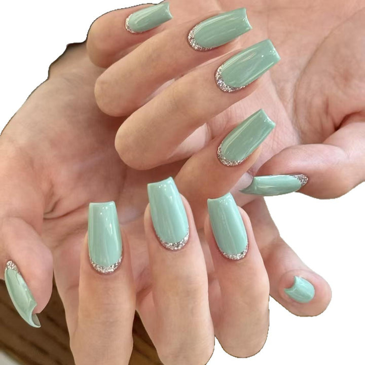 Elegante Glitter Französische Tipp Nagelverlängerungen