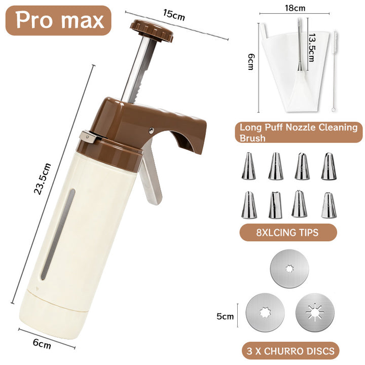 Manual Cookie Press and Churro Maker Set with 22 Decorative Discs and Icing Nozzles