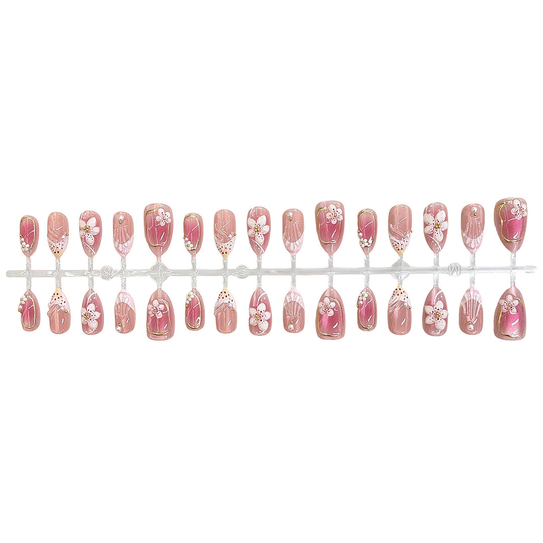 Detailliertes florales Design Press-On Nagelset Karnz