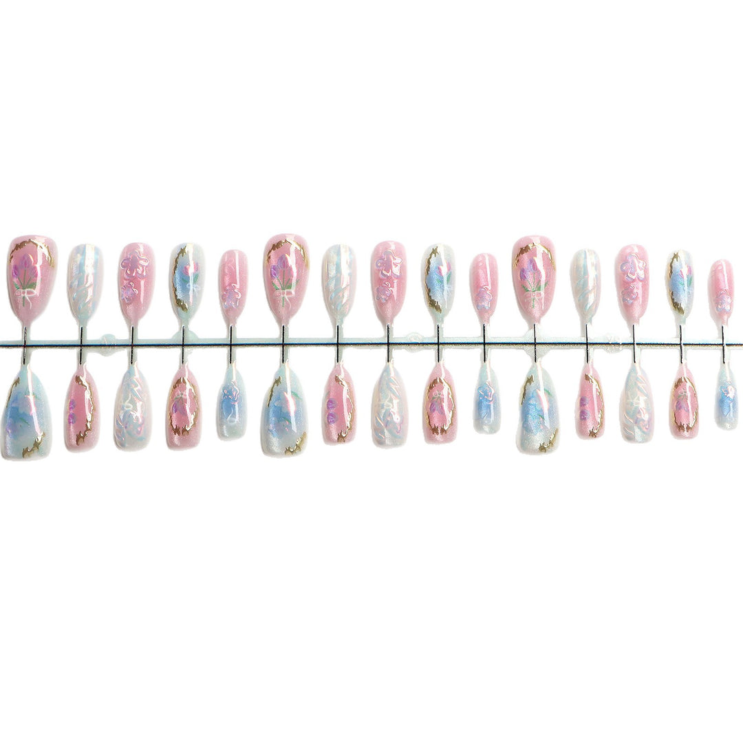 Saisonale Blumen Press-On Nagelkunst Set Karnz