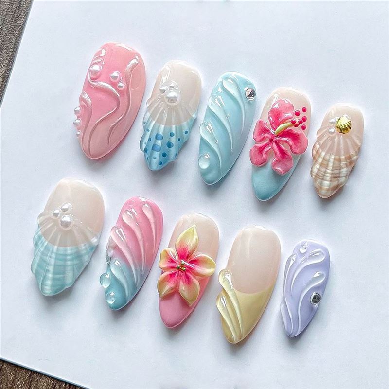 Künstlerisches vom Meer inspiriertes Muschel-Nagelkunst-Set Karnz