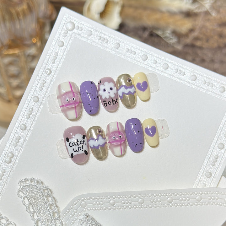 Verspieltes, cartoon-themed Press-On Nail Art Set Karnz