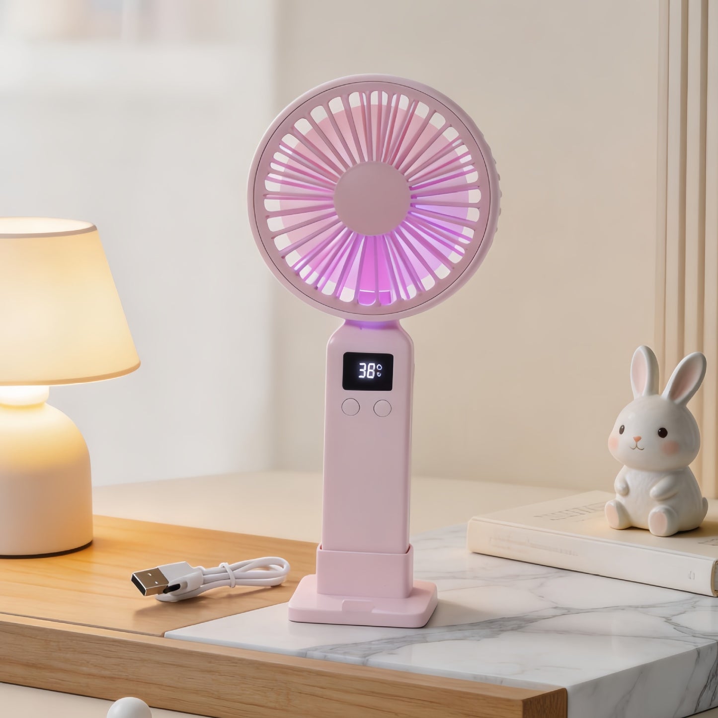 Damen Tragbarer Mini-Ultraquiet-Handventilator mit LCD-Anzeige Karnz