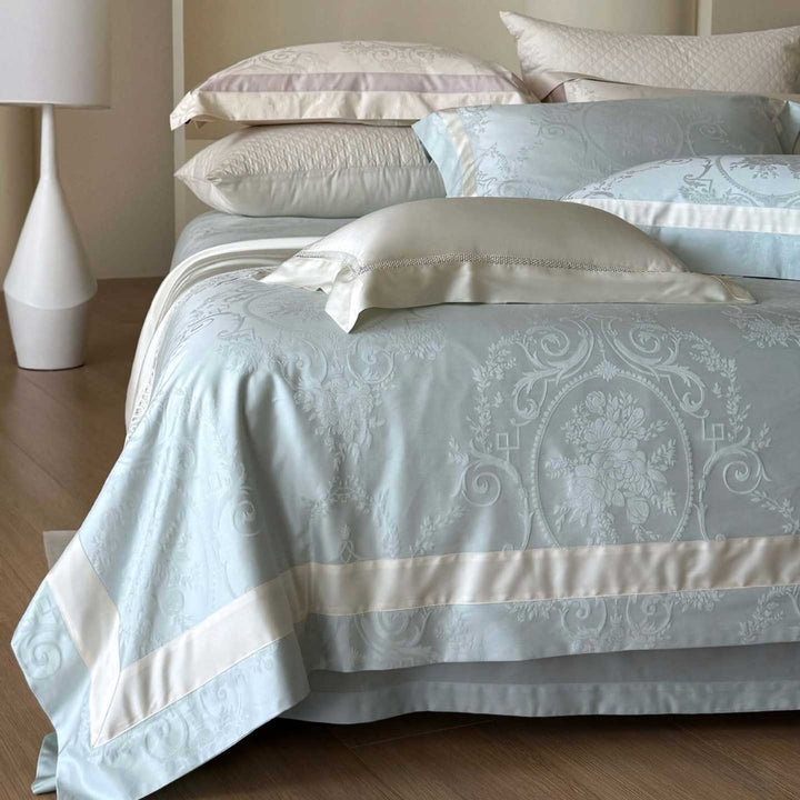 Jacquard Medaillon Damask Baumwollsatin Bettbezug Set mit Satinrand
