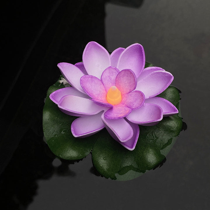 Schwimmende LED-Lotusblume Dekoratives Licht mit wasserdichtem Seerosenblatt-Boden