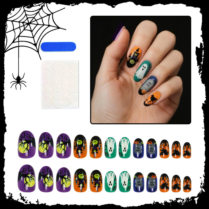 Halloween Kunstnagelset mit gruseligem Geister-, Kürbis- und Spinnenmuster Karnz