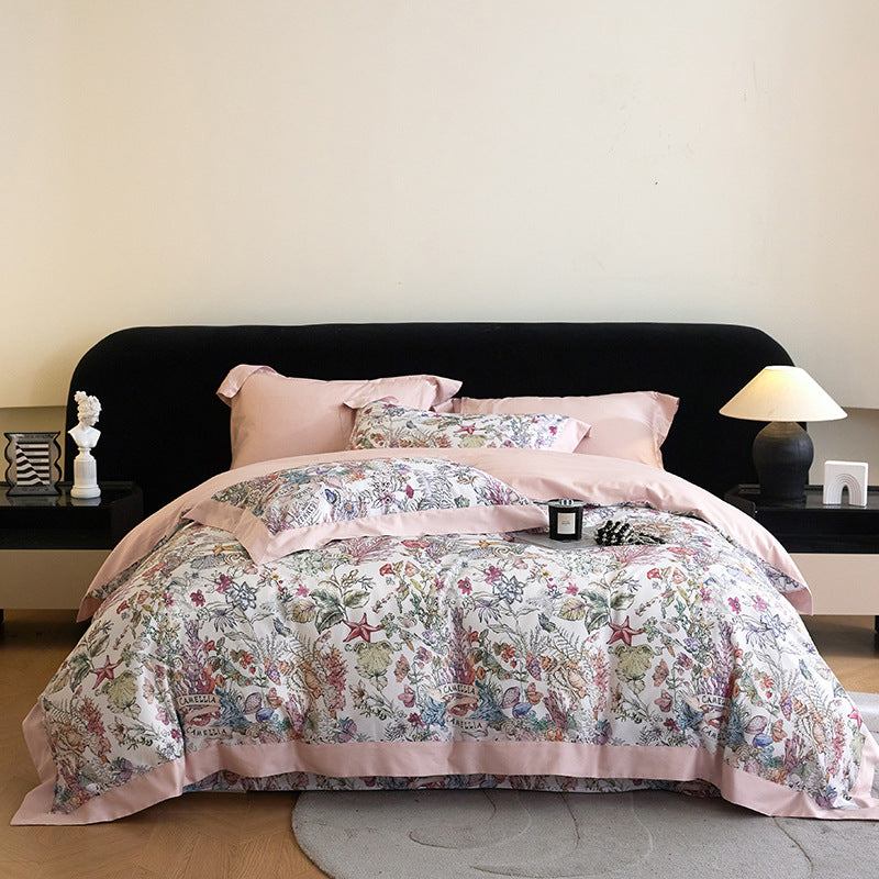 Luxuriöses Floral Baumwollsatin Bettbezugset