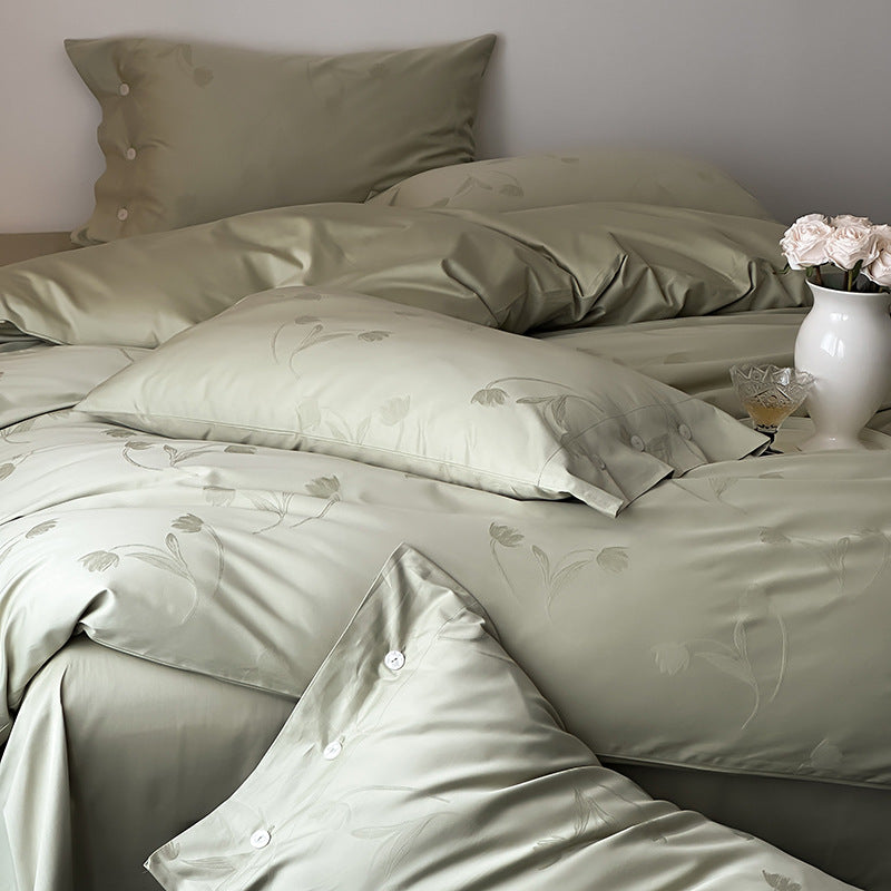 Premium-Bettbezug-Set aus Baumwollsatin mit tonalem Blumenjacquard und Knopfverschluss