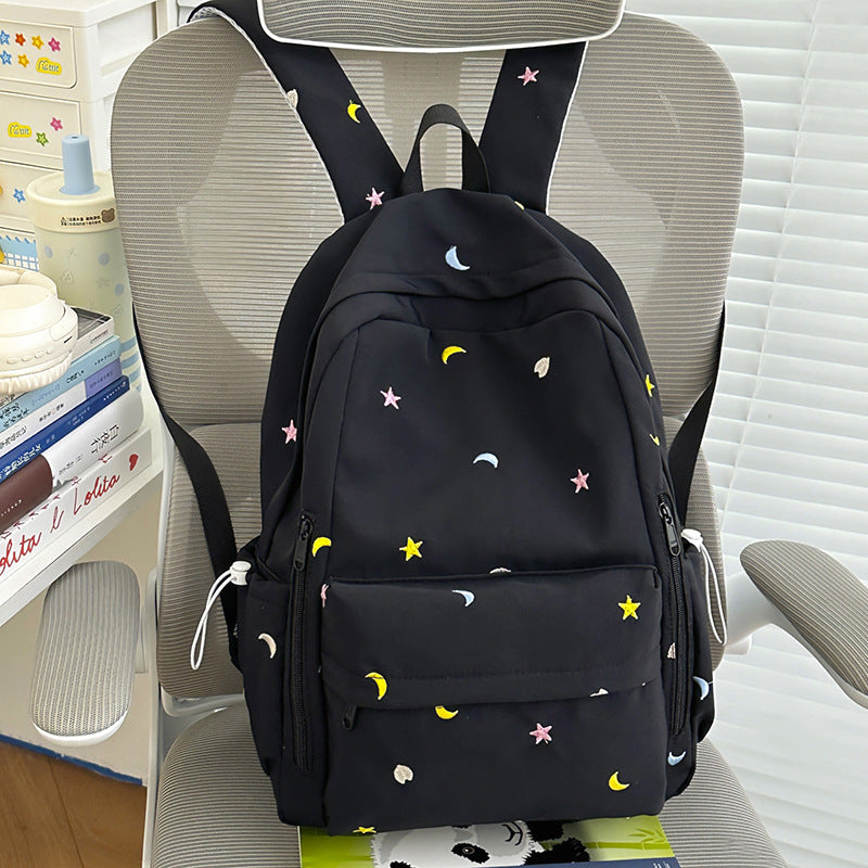 Bestickter Stern- und Mondmuster-Rucksack