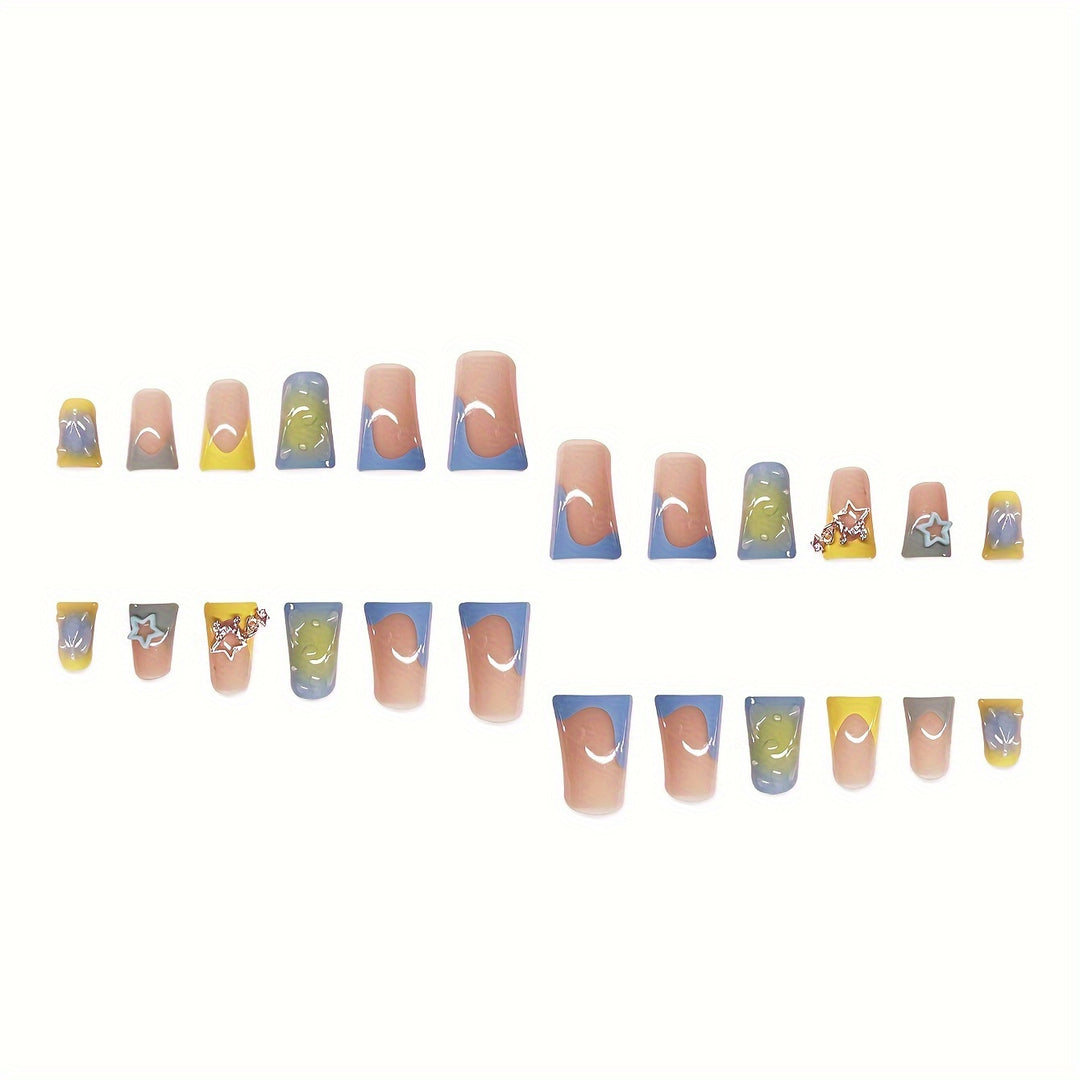 Kreatives Press-On Nagelkunstset mit Stern- und Tropfdesign Karnz