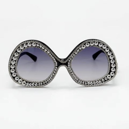 Damen Glamouröse Statement-Sonnenbrille mit funkelndem Kristallrahmen Karnz