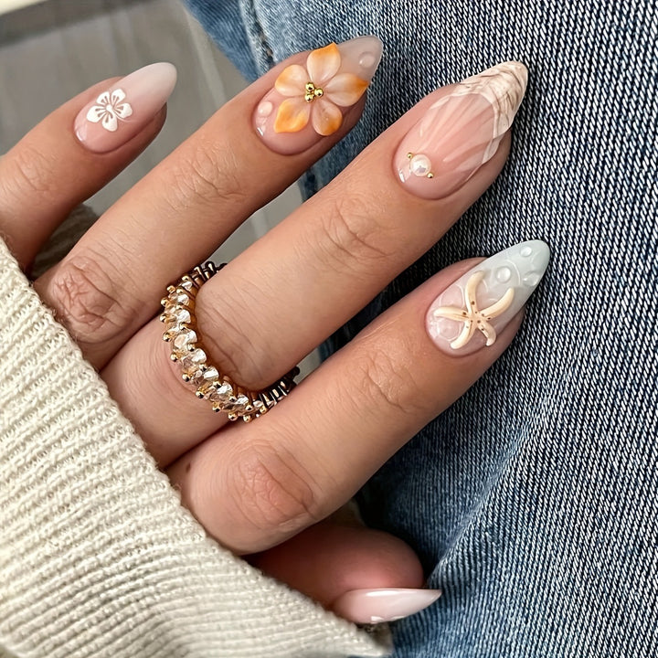 Künstlerisches 3D-Blumen-Press-On-Nagelset Karnz