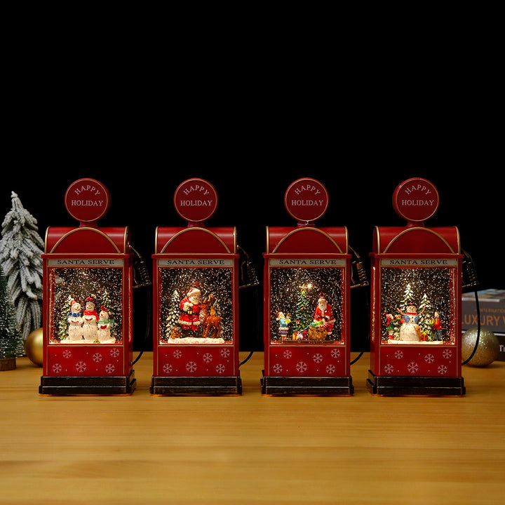 Nostalgische Weihnachtslaterne mit bewegter Schneemann-Szene Karnz