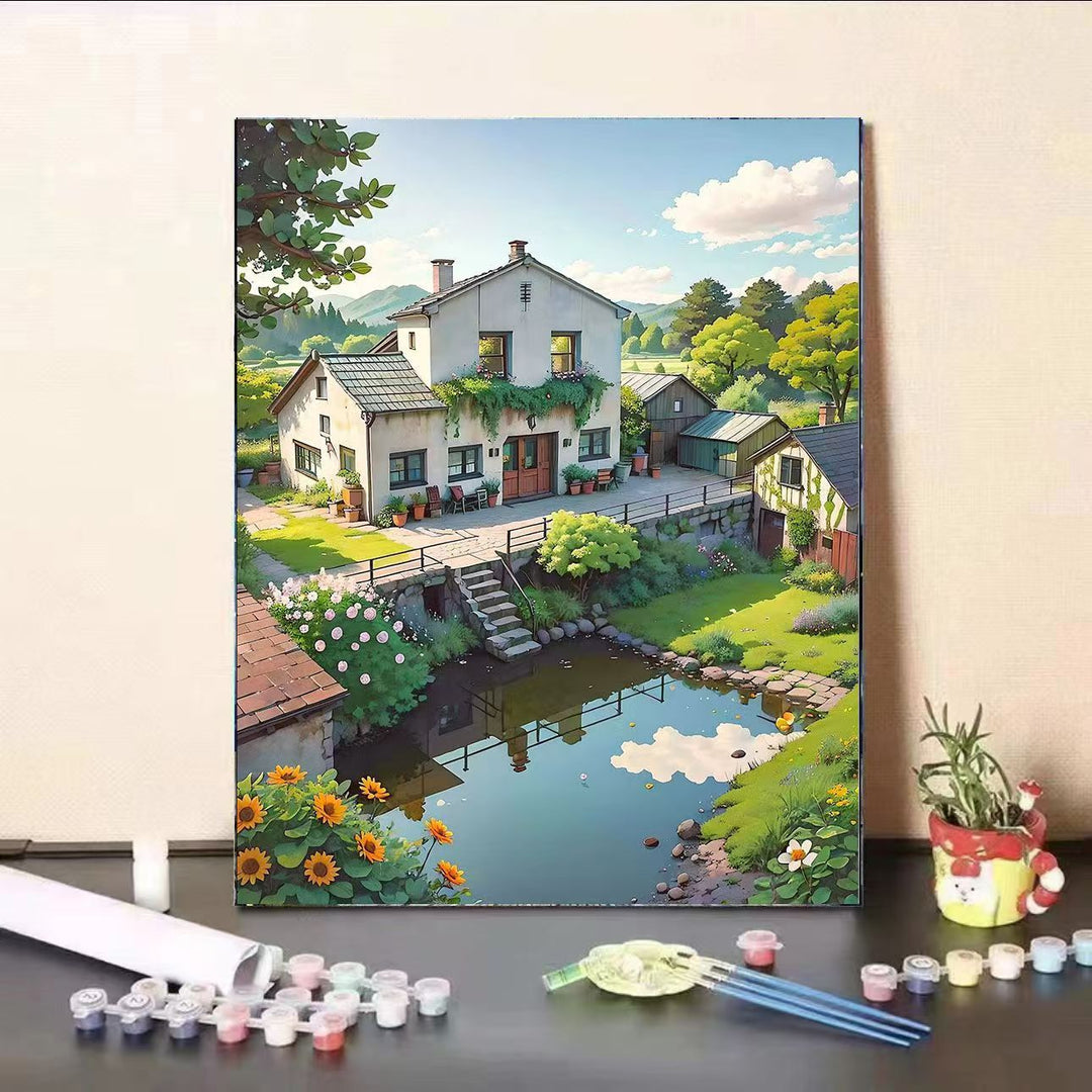 Scenic Village Landschaft Malen nach Zahlen Kit Karnz