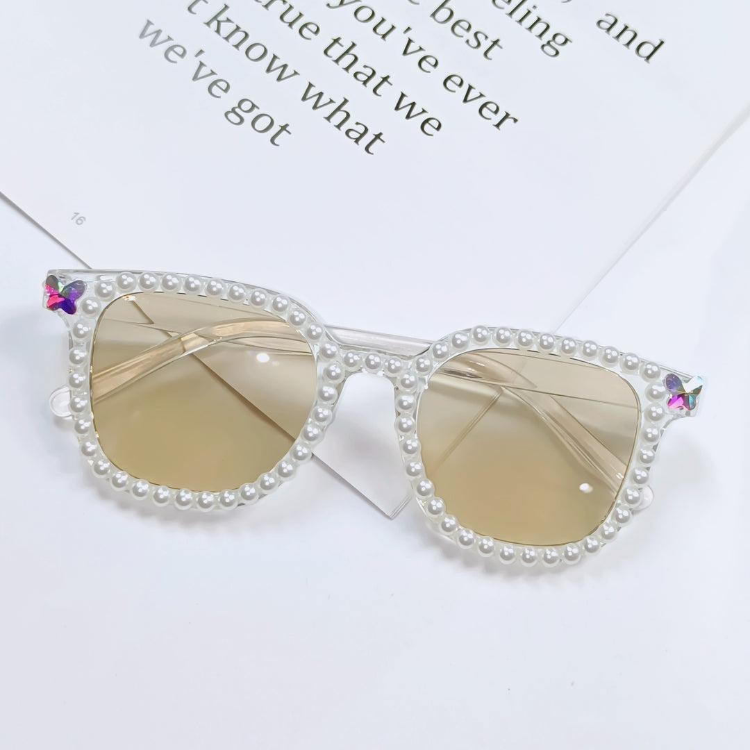 Damen Glamouröse Sonnenbrille mit Perlenrahmen Karnz