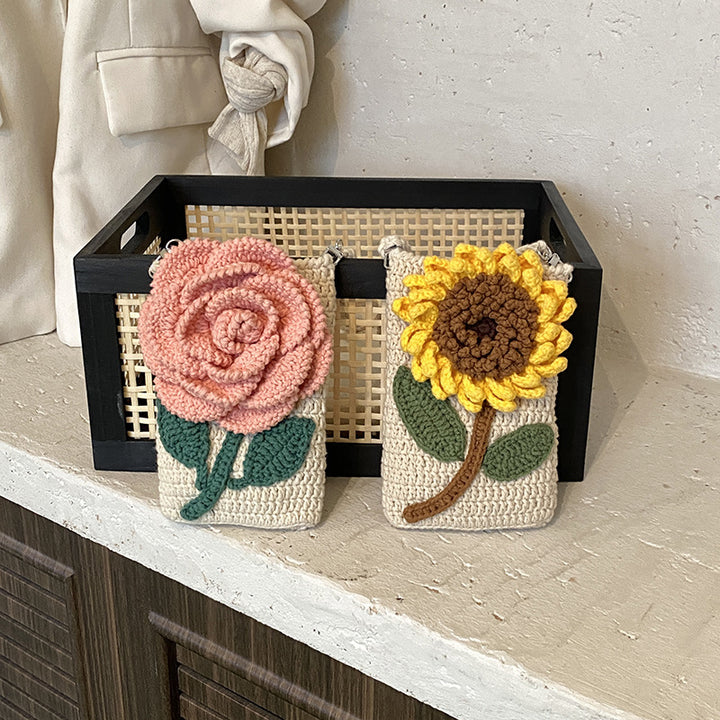 Gehäkelte Sonnenblumen-Schultertasche