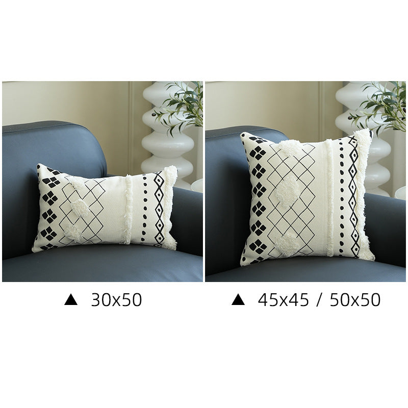 Rechteckiges gewebtes Lumbar-Dekokissen mit Tuft‑Diamanten und Quasten