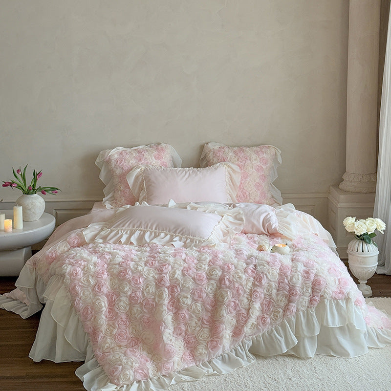 Luxuriöses Blumiges Rüschsen Duvet-Bettwäsche-Set