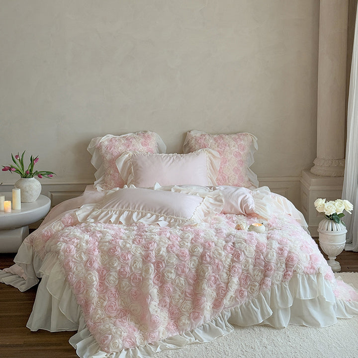 Luxuriöses Blumiges Rüschsen Duvet-Bettwäsche-Set