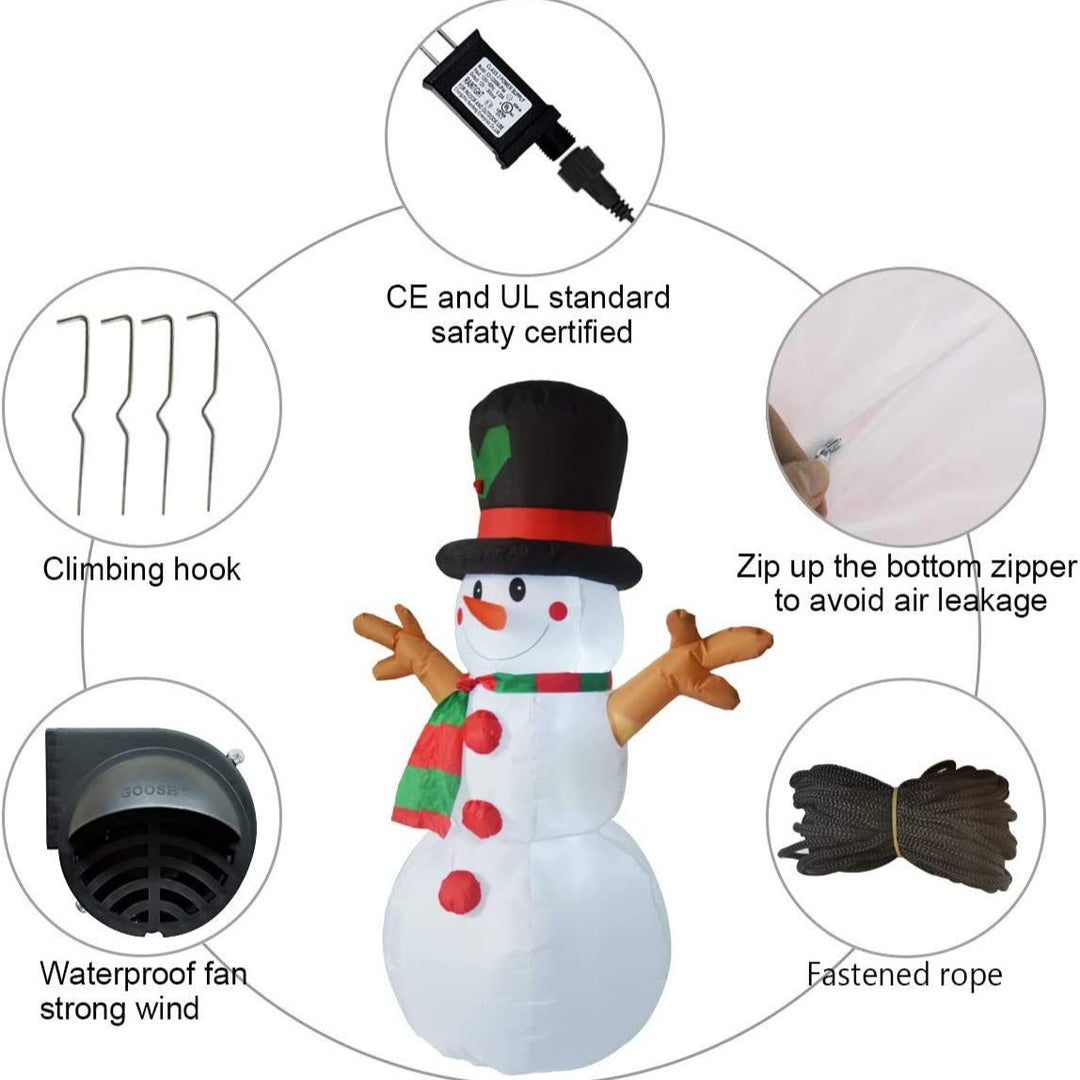 Aufblasbarer Schneemann mit festlicher Deko