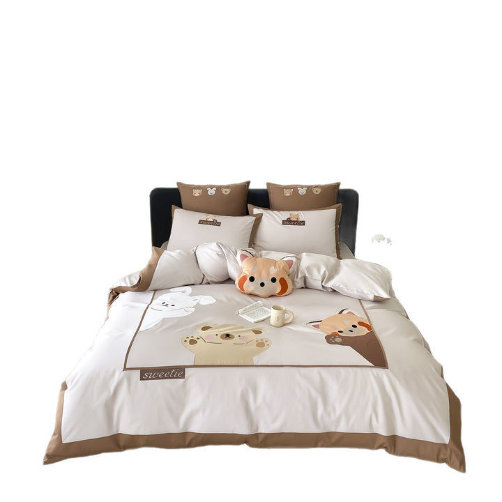 Satin Baumwoll Bettbezug Set mit süßem Tierapplikation