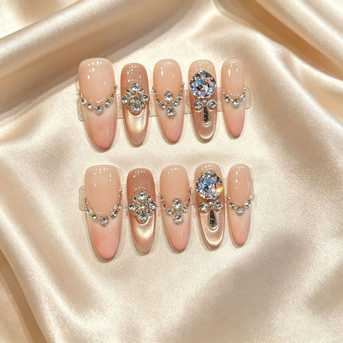 Luxuriöses, mit Strass besetztes Press-On-Nagelset