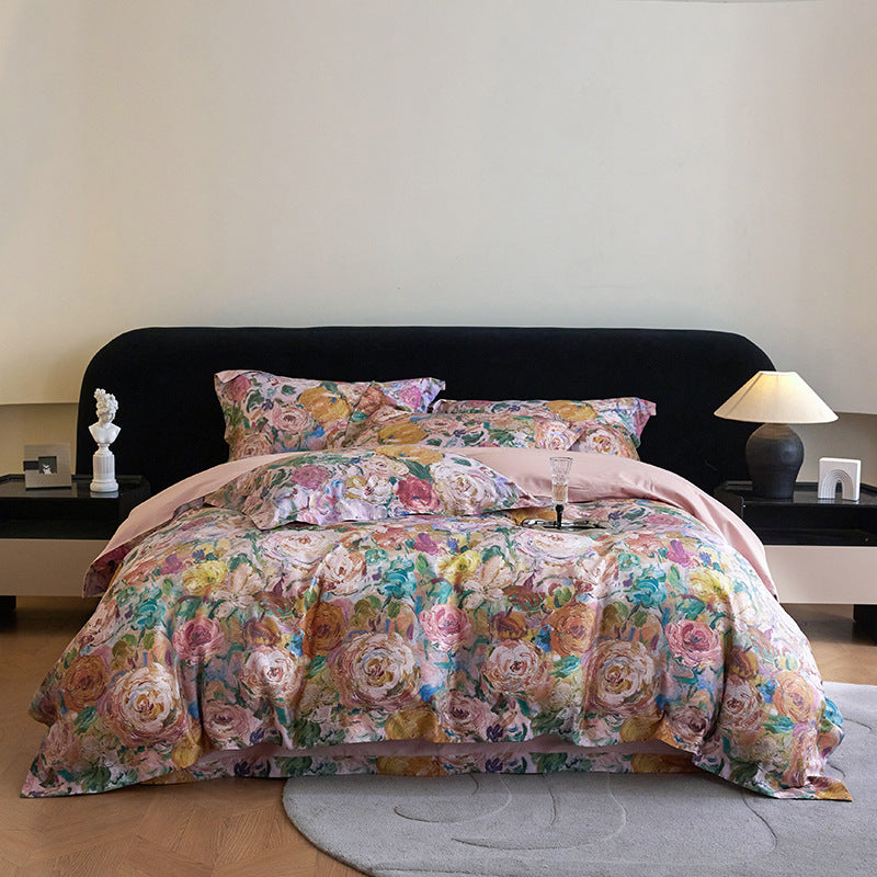 Luxuriöses Floral Baumwollsatin Bettbezugset