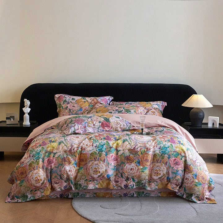 Luxuriöses Floral Baumwollsatin Bettbezugset