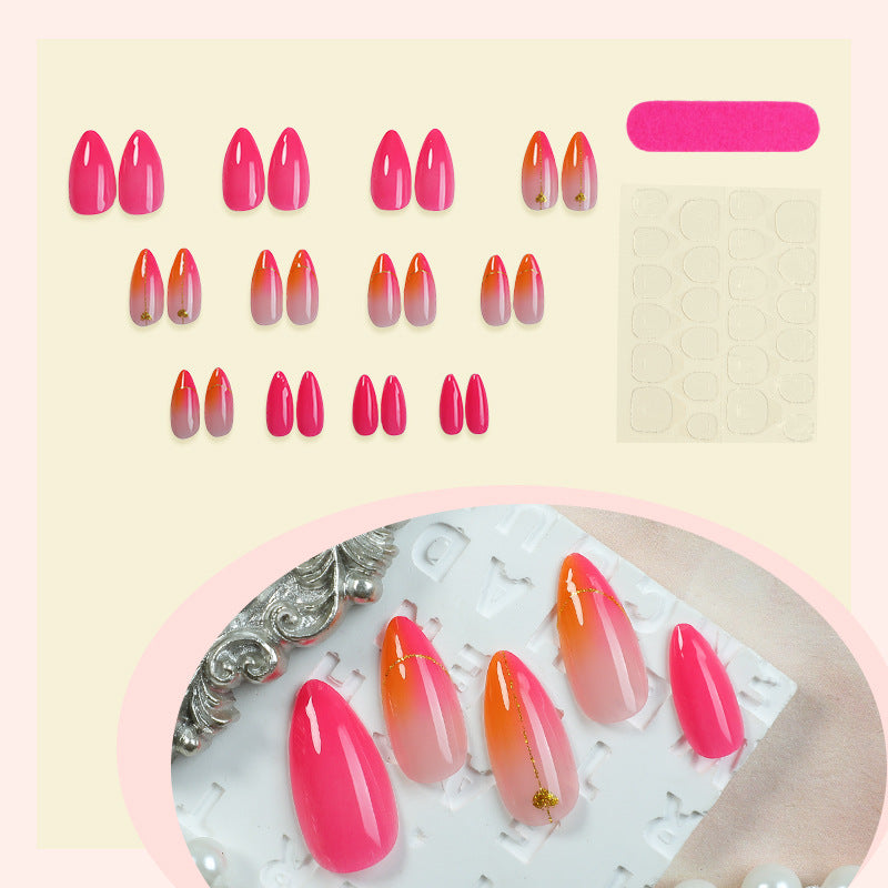 Press-On Nail Set mit lebhaftem Farbverlauf-Design und goldenen Akzenten Karnz
