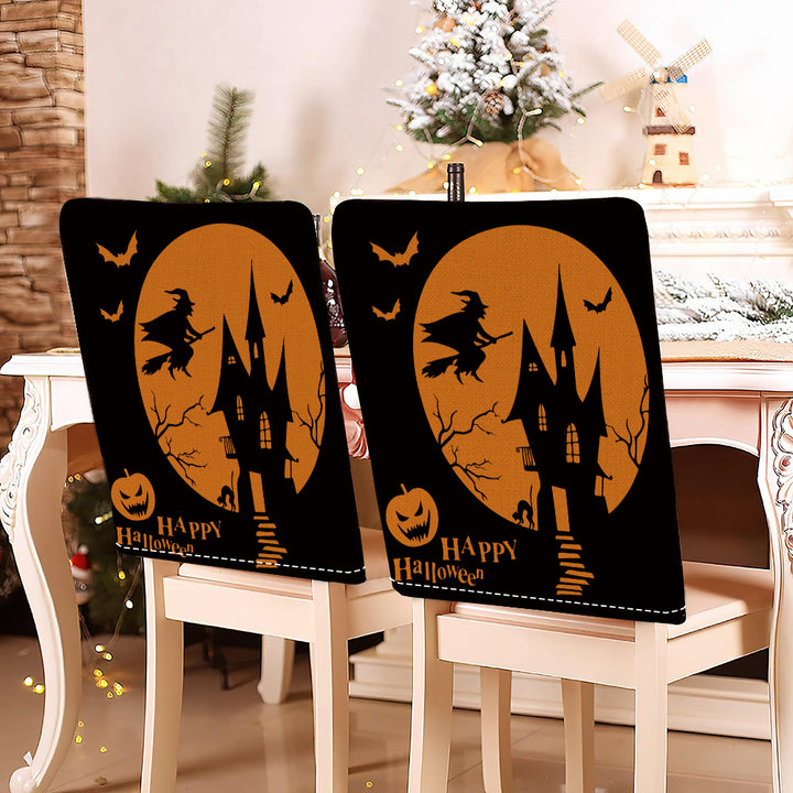 festliche Halloween-Stuhlhussen aus dehnbarem Polyester mit Hexenhut- und Schriftzug-Motiv