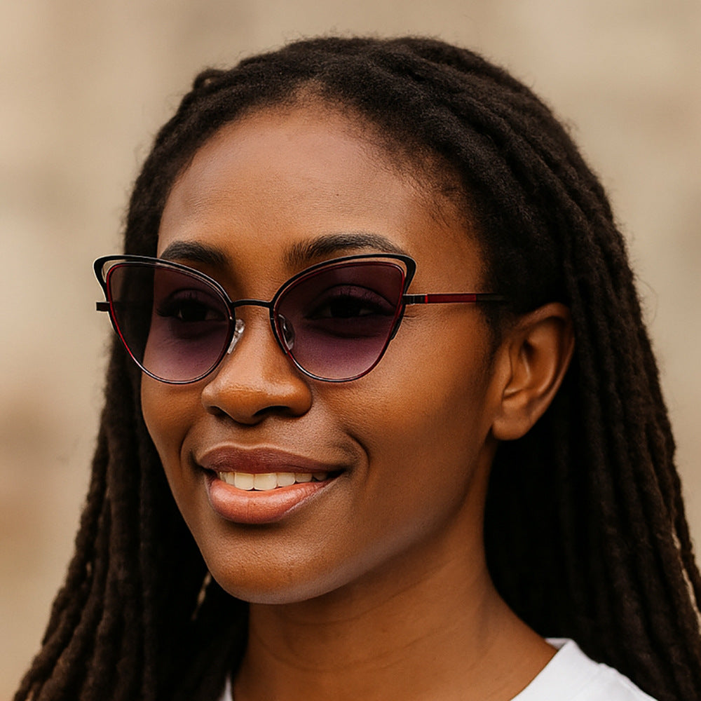 Damen Cat-Eye Sonnenbrille mit luxuriösem Metallrahmen und hochwertigen Verlaufsgläsern Karnz