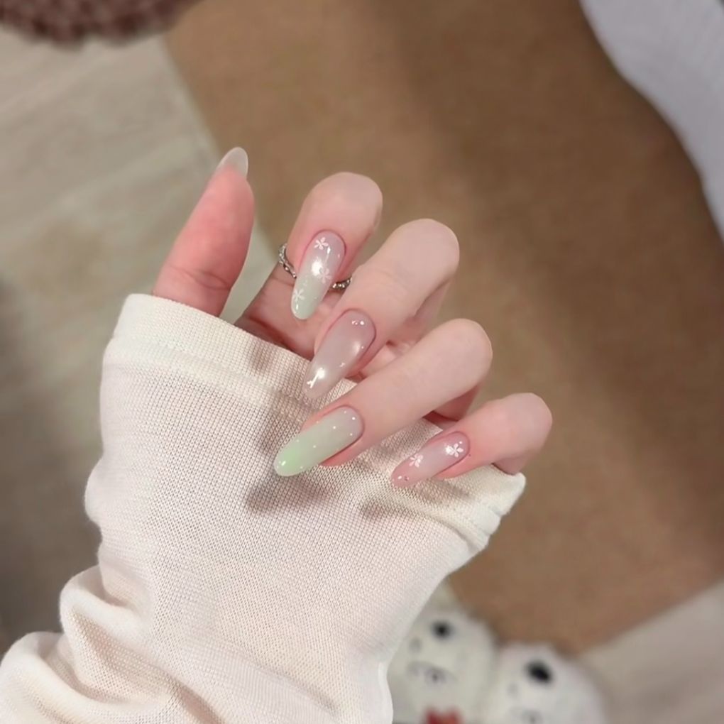 Ombre Floral Glitter Nagelverlängerungen
