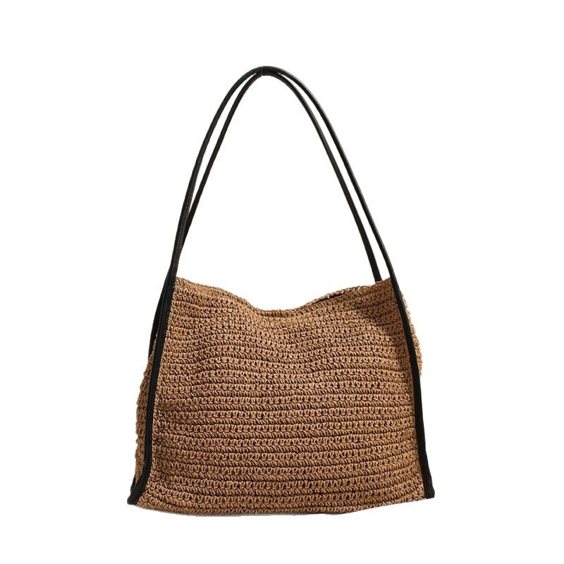 Damen praktische Handtasche aus geflochtenem Naturmaterial mit komfortablem Schulterriemen Karnz
