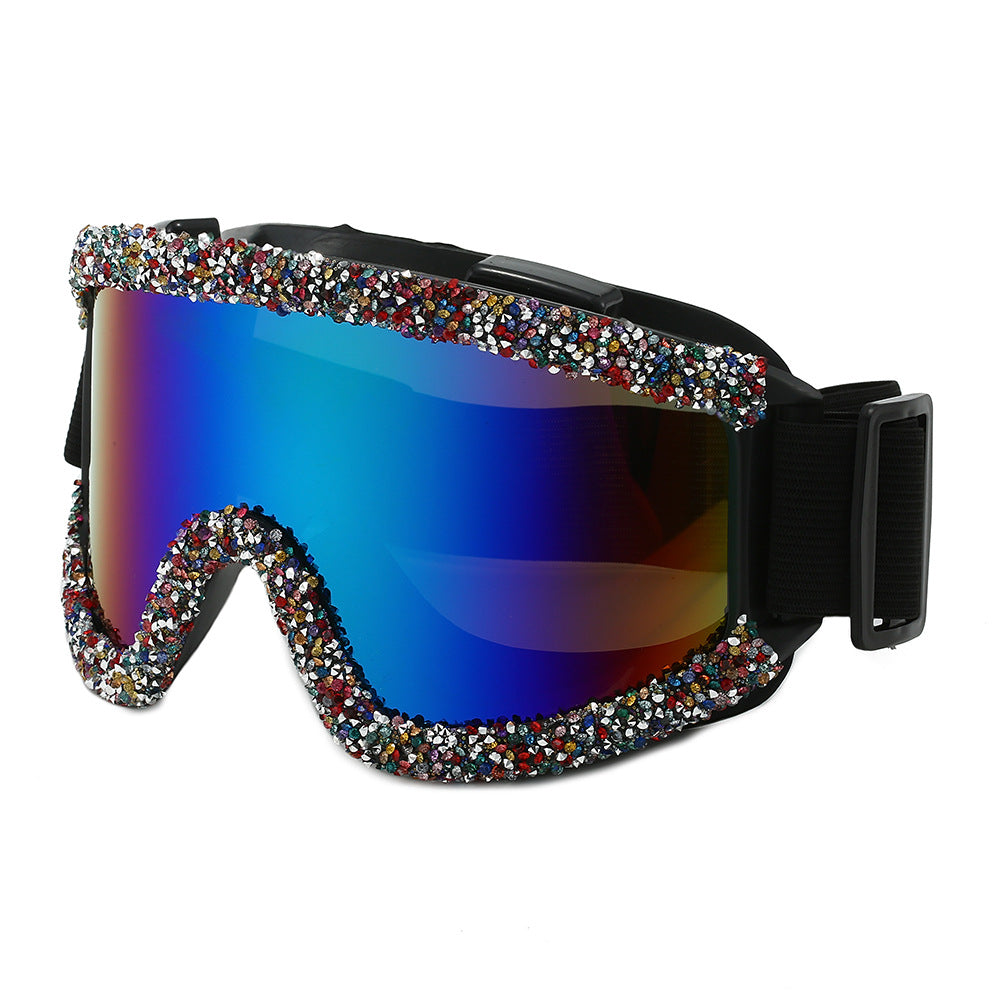 Damen Glamouröse Skibrille mit funkelndem Schmuckrahmen Karnz