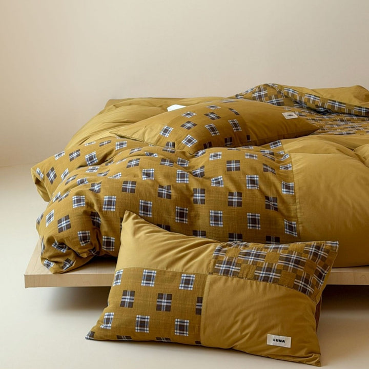 Bürstenbaum Plaid Patchwork Wendebettbezug Set mit verstecktem Reißverschluss und Eckenbindungen
