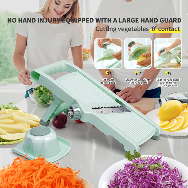 Adjustable Incline Mandoline Slicer with Interchangeable V-Blade and Suction Safety Holder