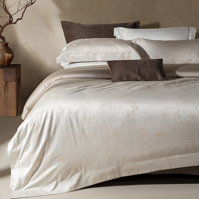 Serene Jacquard Satin Bettbezug Set mit verstecktem Reißverschluss und Eckenbändern