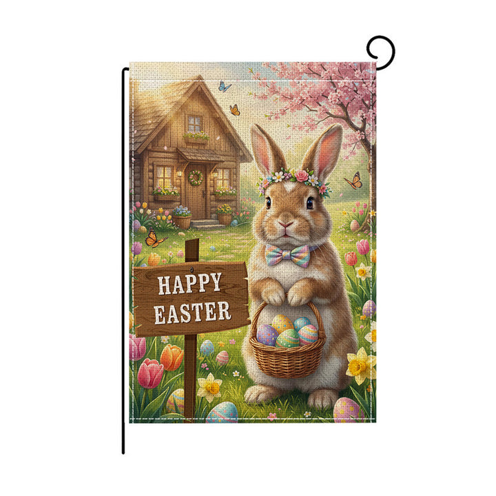Dekorative Outdoor-Burlap-Textur Ostern Gartenfahne mit doppelseitigem Druck und Fahnenhülse